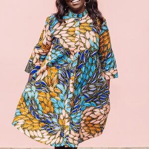 NWT Zuri Kenya Skylark Button Front Long Midi Shirt Dress Shirtdress Size MEDIUM